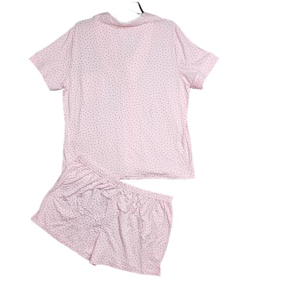White Mark Short Sleeve Pajama Shorts Set with Button Down Collar Pink Dots XL - Picture 2 of 10